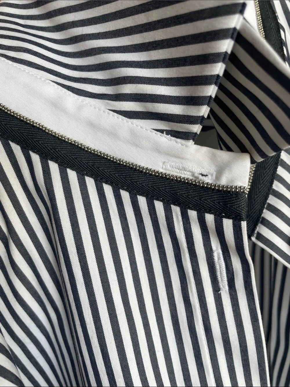 Lafayette 148 New York Women’s Navy and White Striped Dress Shirt/ Monili - Picture 8 of 10